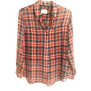 Shades of Grey by Micah Cohen Sz M Womens Blue Red Plaid Sheer Shirt Tunic Top